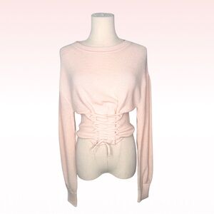 BCBGMAXAZRIA Pink Bellini Corset Lace Up Long Sleeve Sweater (Sz S)
